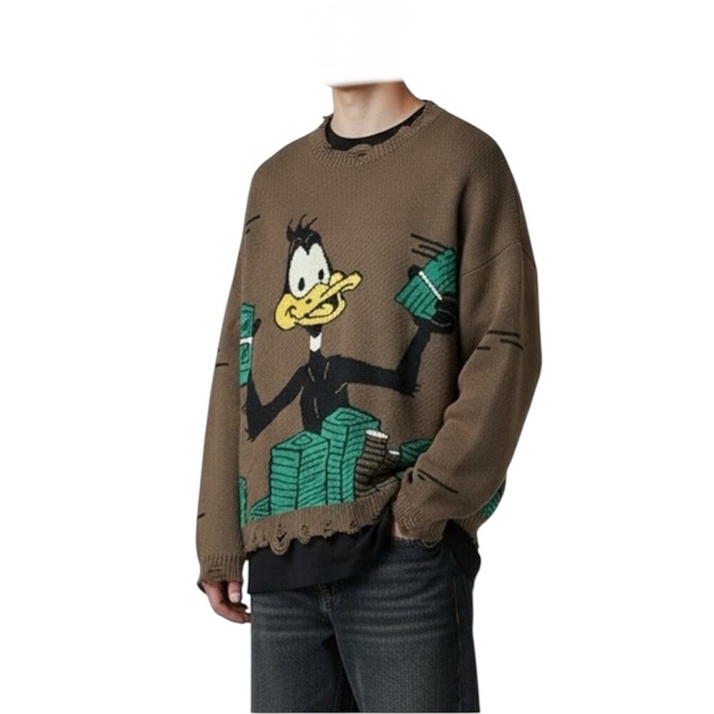 Empty Reference Daffy Duck Cashmere Blend Distressed Sweater Men's Size Medium